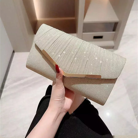 Bolsa de noite prateada dourada para mulheres, moda elegante, embreagem de banquete, bolsa de ombro feminina, festa de casamento