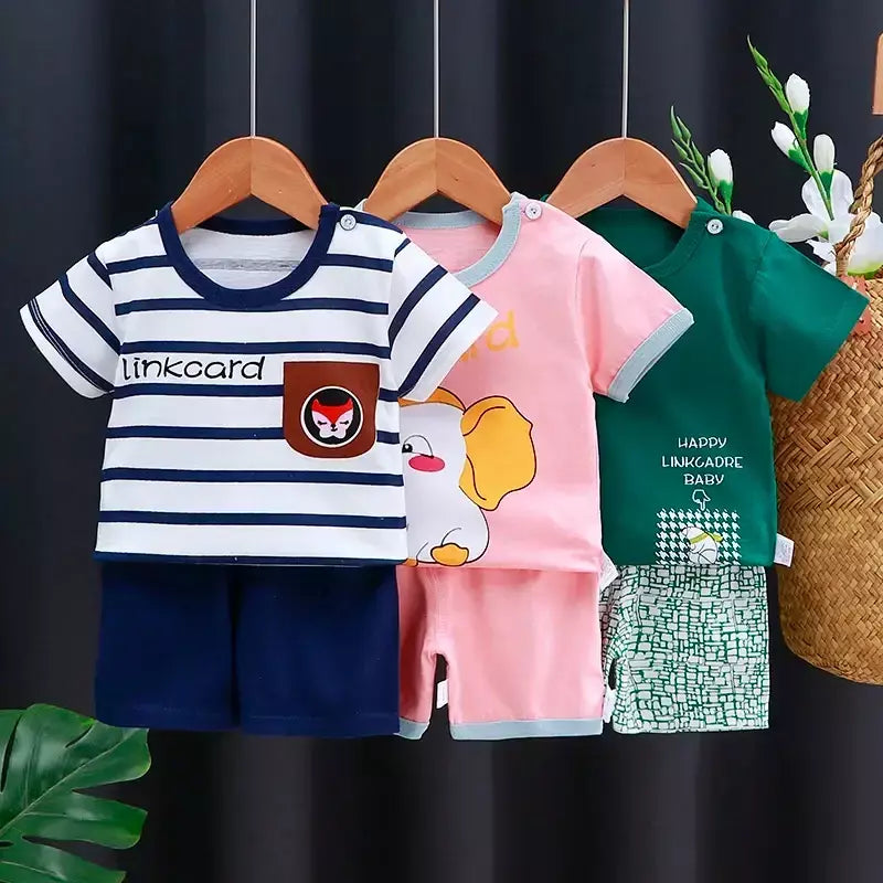Crianças conjunto de roupas do bebê menino/menina camiseta + shorts roupas verão algodão dos desenhos animados casual meninos agasalho crianças conjunto roupas do bebê