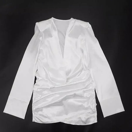 Nsauye curto noite elegante festa mini envoltório manga longa vestido feminino nova moda cetim 2025 inverno sexy night club vestido branco