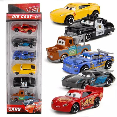6-7 pçs disney pixar carro 3 2 1 relâmpago mcqueen caminhão mack jackson tempestade diecast metal carro de corrida dinoco racer brinquedo conjunto menino presente