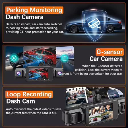 Dashcam para carros 4 canais caixa preta wifi câmera de condução fhd 1080p visão noturna gravação em loop adicionar kit de fio rígido acessórios do carro