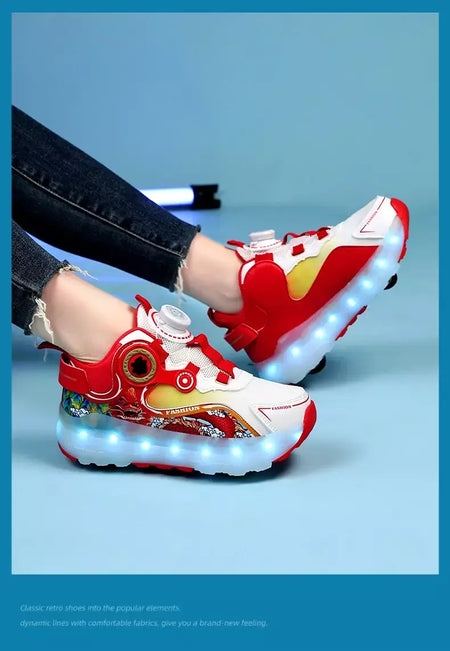 Crianças quatro rodas luminosa brilhante tênis preto rosa led luz rolo sapatos de skate crianças sapatos led meninos meninas carregamento usb