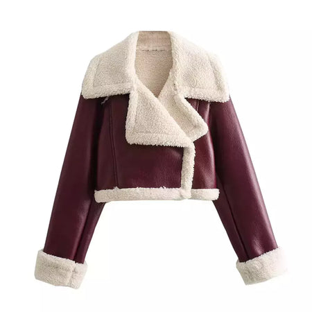 Jaqueta vintage de zíper frontal feminina, gola lapela, mangas compridas, roupas chiques femininas, monocromáticas, moda senhora