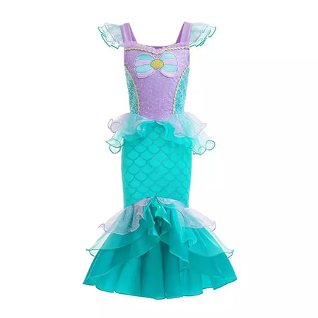 Meninas escala roxa princesa sereia ariel cosplay vestido de halloween vestido de festa de aniversário meninas verão praia vestido de férias