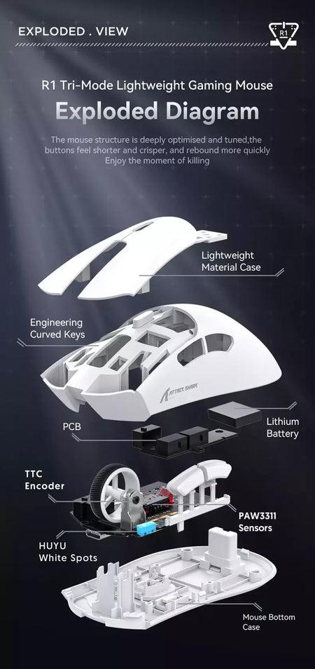 Mouse sem fio Bluetooth Gaming, Pixel Art, R1 Superlight, 2.4G, Sensor ajustável, 6 DPI ajustável para Office Game