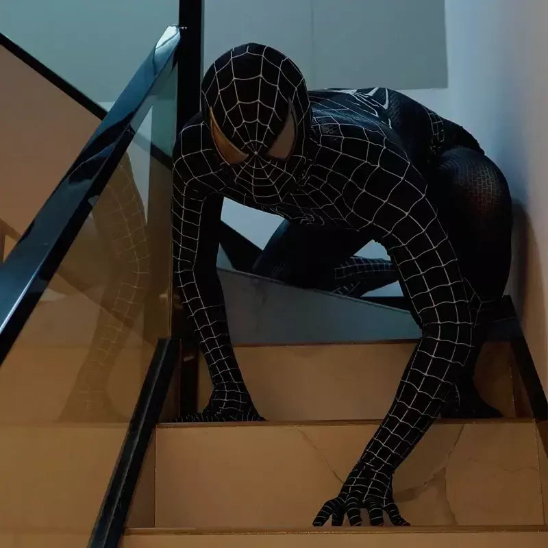 Anime super-herói toby preto veneno homem aranha cosplay macacão apertado halloween cosplay traje de aranha preta