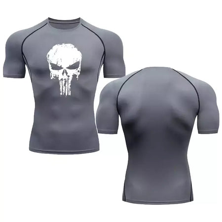 Camiseta masculina de compressão manga curta, blusa de mma, camiseta de caveira, blusa respirável para musculação, preta, verão