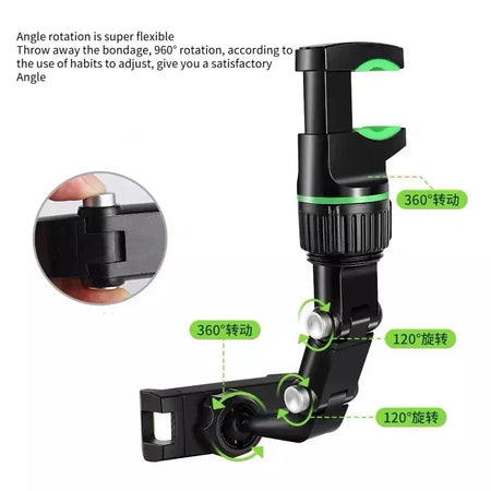 Suporte de telefone para espelho retrovisor para carro, 360 ° Suporte giratório do telefone, suporte universal do telefone do carro do suporte GPS para todos os smartphones