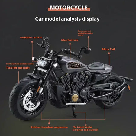 Simulação 1/12 davidson SPORTSTER-S motocicleta de liga off-road, ornamentos de modelo para crianças brinquedos para meninos presentes de feriado