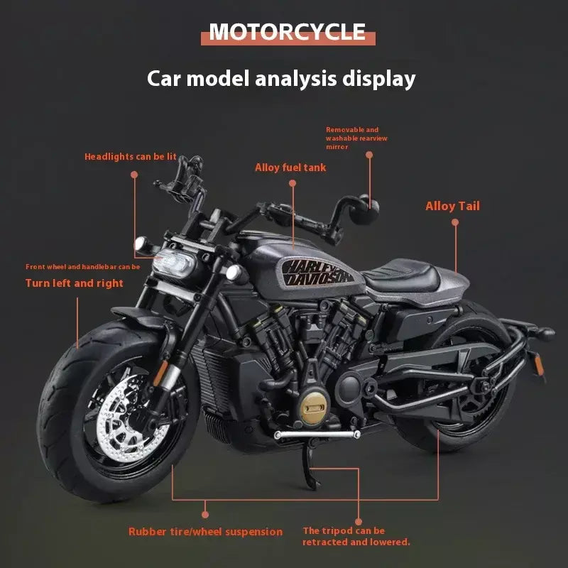 Simulação 1/12 davidson SPORTSTER-S motocicleta de liga off-road, ornamentos de modelo para crianças brinquedos para meninos presentes de feriado