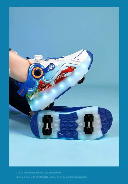Crianças quatro rodas luminosa brilhante tênis preto rosa led luz rolo sapatos de skate crianças sapatos led meninos meninas carregamento usb
