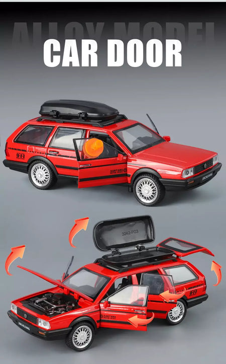 1:32 volkswagenwerk santana wagon liga de metal diecast modelo carro som & luz puxar para trás simulação clássica coleção hobby presente