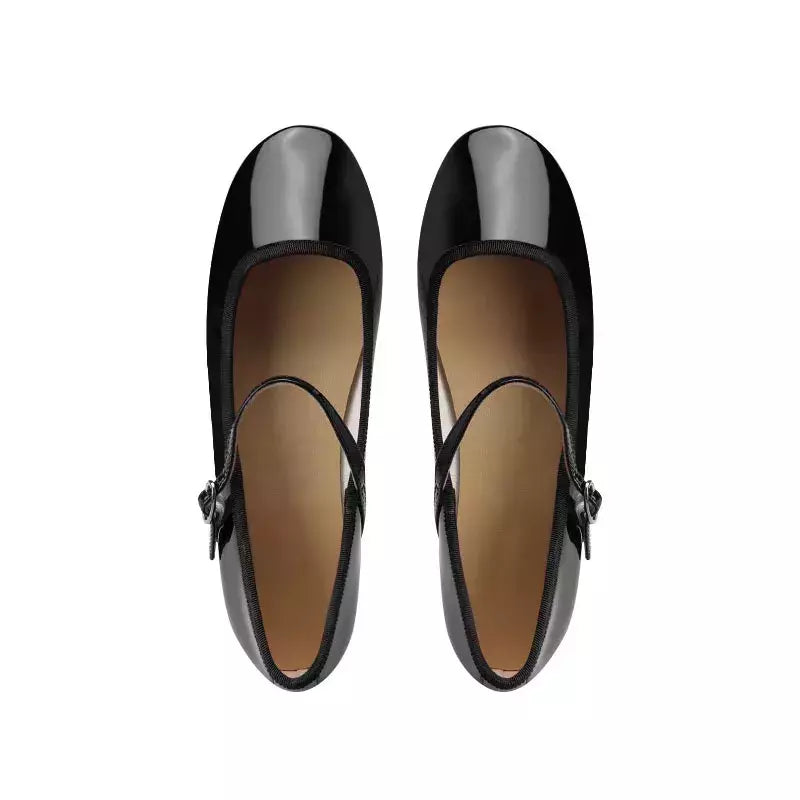 Sapatilhas Mary Jane para mulheres, sapatilhas de couro brilhante, dedo do pé redondo, sapatilhas femininas, dança, bola, nupcial, casamento