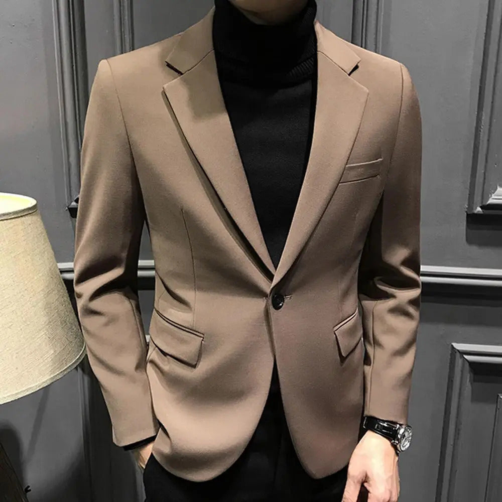 Blazer fino de negócios masculino, roupas estilo coreano, casaco casual, terno elegante, jaquetas marrons, de alta qualidade, 2024