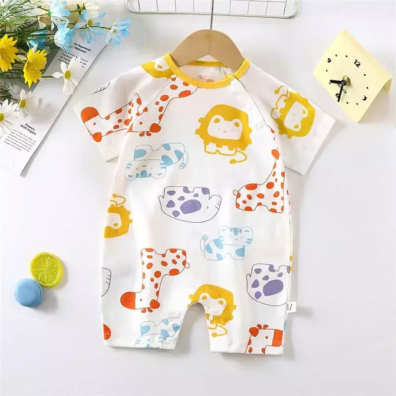 Bonito dos desenhos animados do bebê macacão verão de manga curta algodão fino recém-nascido roupas infantis bodysuit meninos meninas rastejando roupas macacão