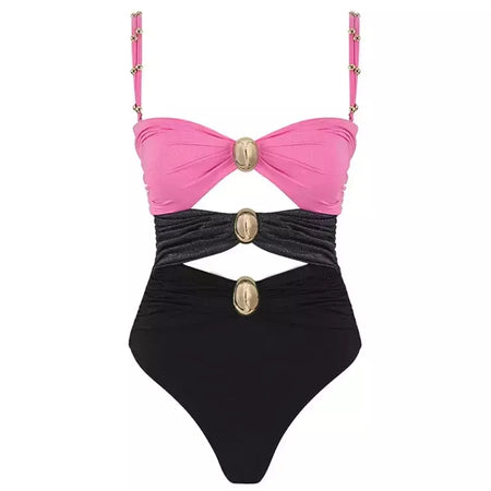 Hollowen-maiô de uma peça das mulheres com cobertura, swimwear sexy, fora do ombro trajes de banho, patchwork bathsuit, cinto bodysuit, Beachwear