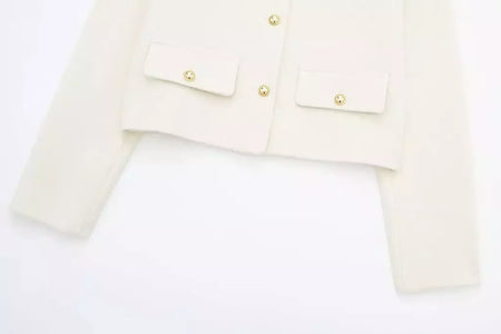 TRAF-Casaco Cropped feminino com botão dourado, blazer bomber, streetwear chique, blusa de casacos femininos, moda primavera, 2022