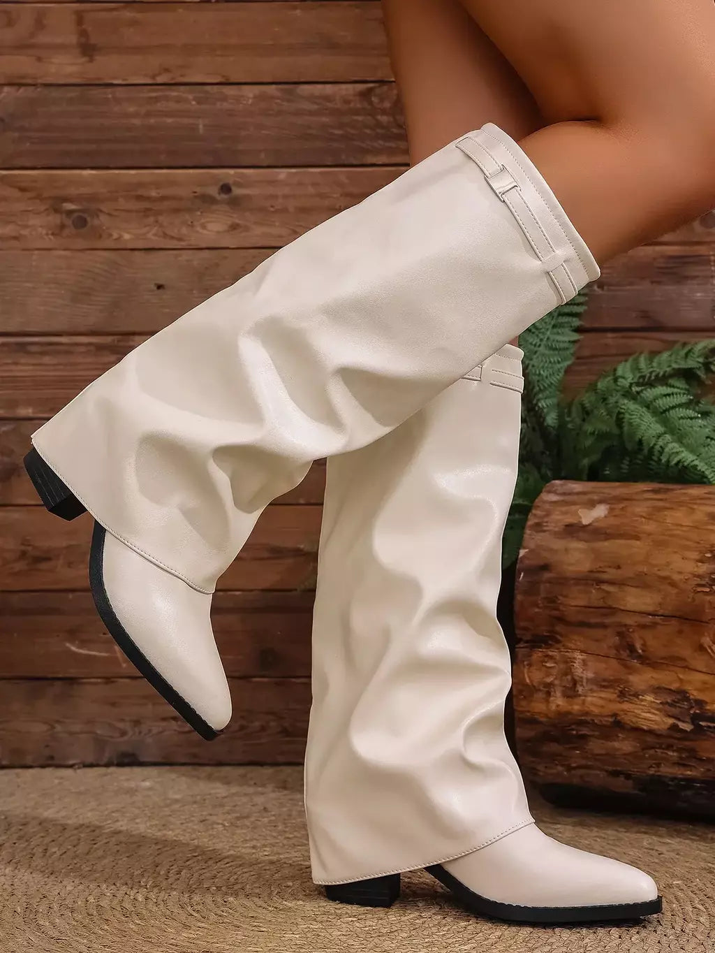 Moda plissada bota de salto alto outono novo tamanho grande estilo britânico calças de tubo alto bota feminina transfronteiriça lindamente