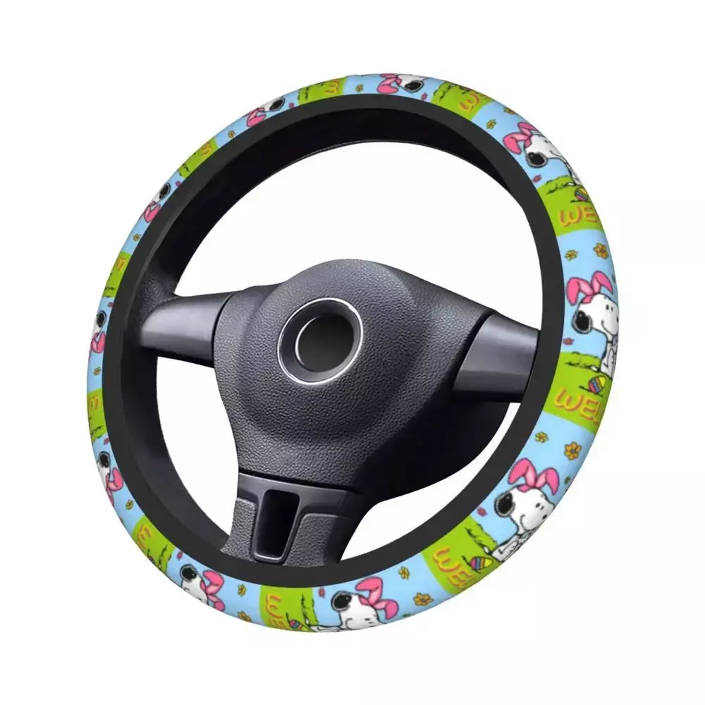 Capa de volante do carro vermelho snoopy woodstock universal trança dos desenhos animados na capa de volante estilo do carro acessórios automóveis