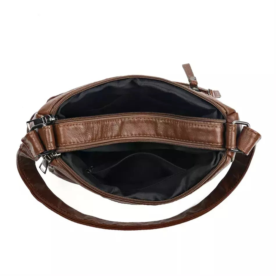 Bolsa de bolso multi couro PU vintage feminina, bolsas de ombro transversais femininas, bolsas de design de luxo, alta qualidade, 2023