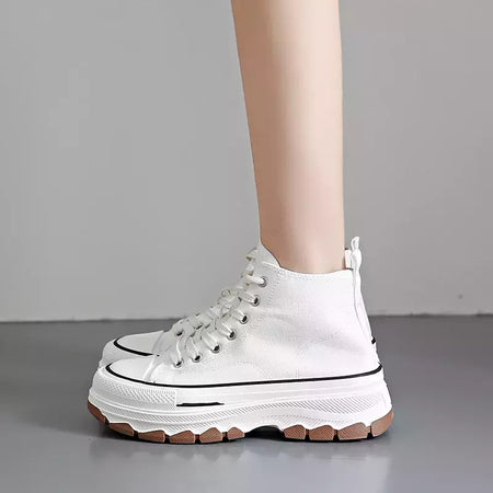 Tênis casual de cano alto para mulheres, com cordões, lona de altura da plataforma, antiderrapante, resistente ao desgaste, sapatos femininos vulcanizados, primavera, 2024