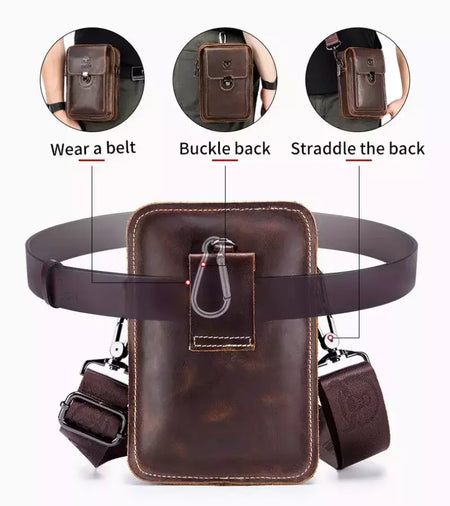 BULLCAPTAIN-Pacotes de Cintura de Couro Genuíno para Homens, Cinto Casual, Bolsa de Telefone Móvel 100% Couro Pequena Bolsa de Ombro