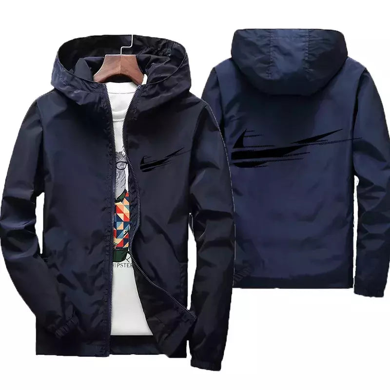 Jaqueta impermeável com capuz masculino, blusão, outwear masculino, streetwear casual, roupas da moda, primavera, outono, 2024
