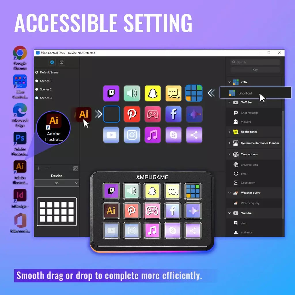Mini teclado FIFINE D6 com 15 botões macro personalizáveis, funções de disparo via aplicativo, macros personalizados para OBS/Twitch/YouTube/VK