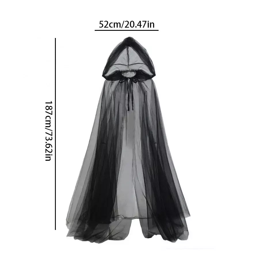 Preto nupcial xale bruxa vampiro cosplay manto halloween capa dupla jogo festa traje adereços férias vestir-se