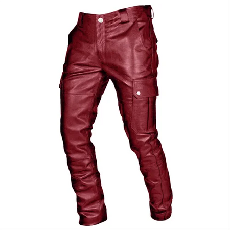 Novos Homens Calças De Couro Preto/Vermelho/Marrom Moda Masculina Dança Festa Calças Casuais Tamanho Grande 5XL