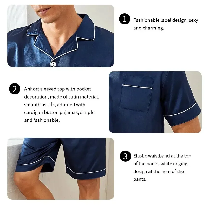 Pijama de cardigã de seda gelada masculino de manga curta, cardigã simples, roupa doméstica pura colorida, tamanho grande, pijamas de duas peças, senior sense