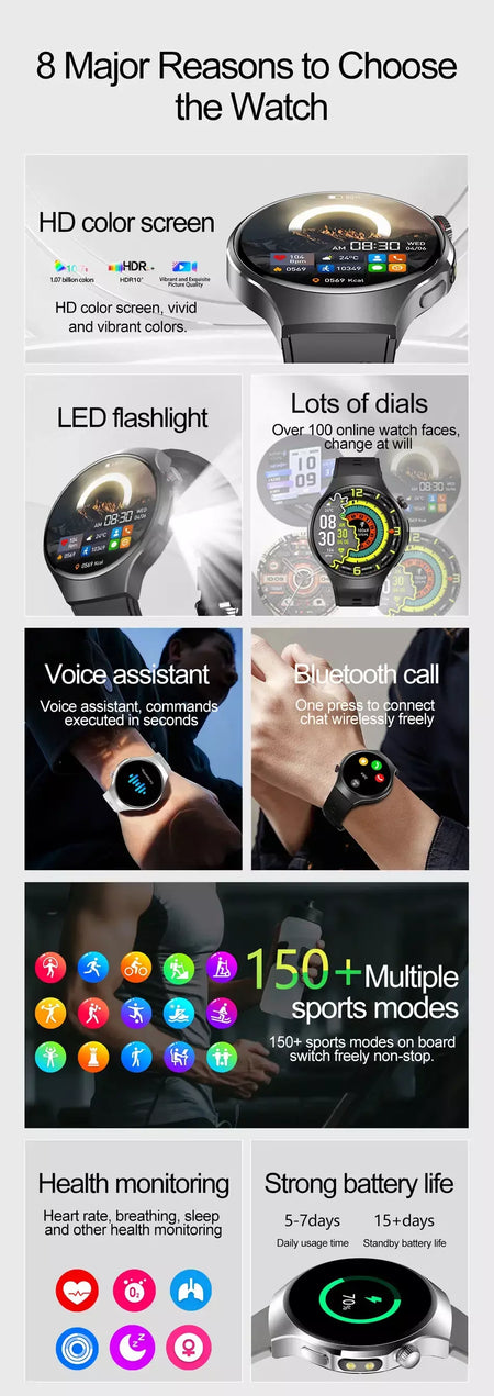 Novo relógio inteligente masculino tela de toque completa bússola bluetooth chamada lanterna esportes atividade fitness freqüência cardíaca à prova dwaterproof água smartwatch