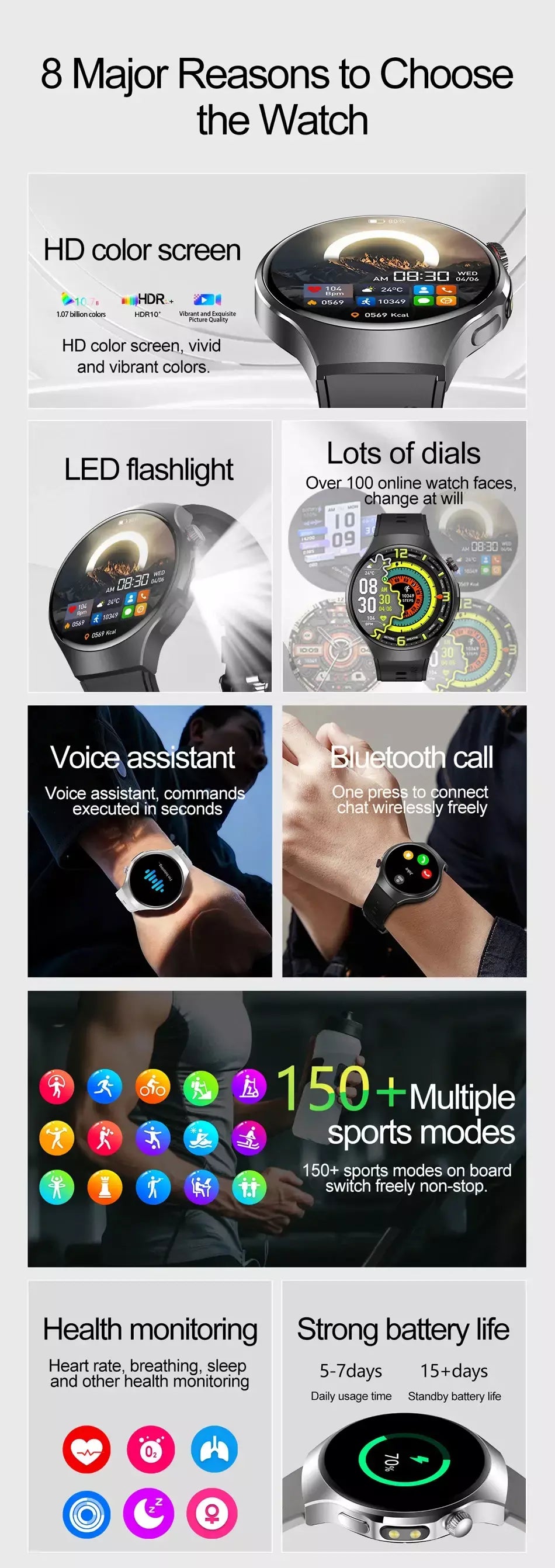 Novo relógio inteligente masculino tela de toque completa bússola bluetooth chamada lanterna esportes atividade fitness freqüência cardíaca à prova dwaterproof água smartwatch
