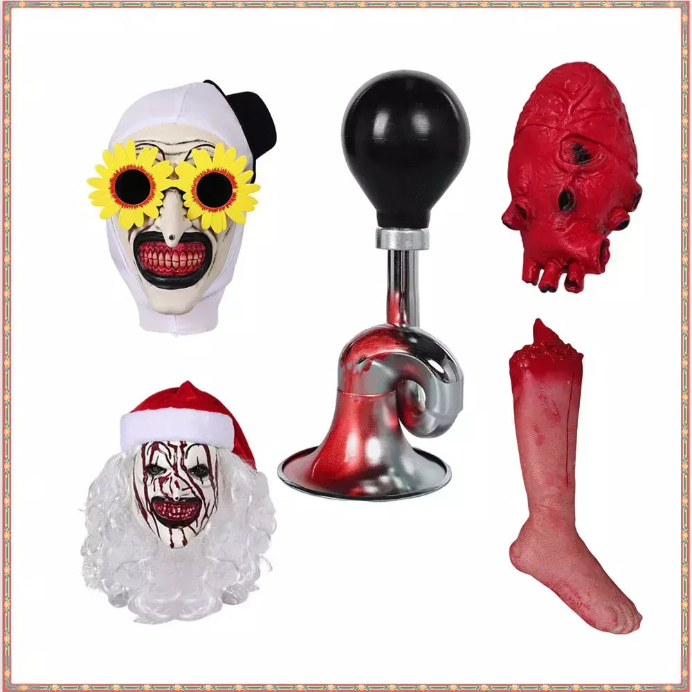 Art The Clown Cosplay Mask, Horror Terrifier 3 Óculos de girassol, Headwear Horn Props, Costume Acessórios, Halloween Carnaval