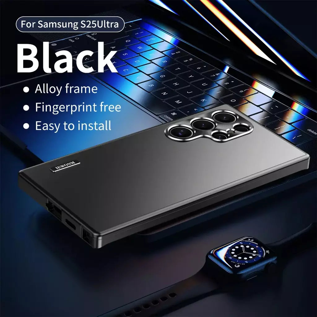 Moldura de alumínio com fecho magnético, capa traseira de plástico de metal para samsung galaxy s25 ultra s24 ultra s23 s22 s21, capa forte à prova de queda