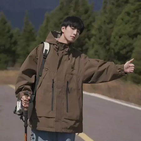 Jaqueta masculina vintage à prova de vento, jaqueta ao ar livre estilo montanha americana funcional casaco de trabalho primavera japão retrô streetwear