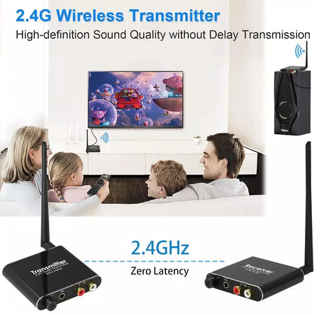 Transmissor e receptor de música de áudio wi-fi sem fio AIXXCO 50M 2.4G com adaptador de áudio sem fio R/L RCA de 3,5 mm