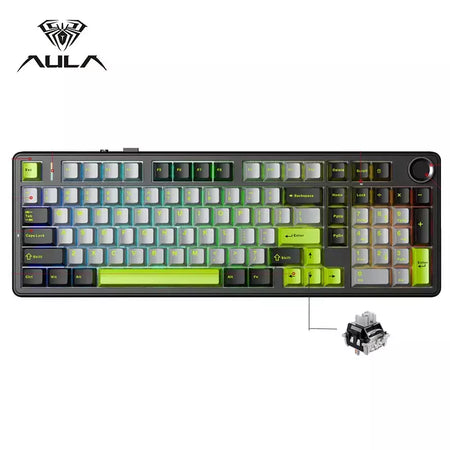 Teclado mecânico para jogos AULA F99PRO, 99 teclas, três modos, sem fio, estrutura de junta permutável, teclado personalizado com botão de mídia