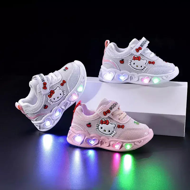 Sanrio led crianças sapatos para meninas bonito dos desenhos animados olá kitty sapatos de verão menina kawaii sapatos de fundo macio tênis casuais