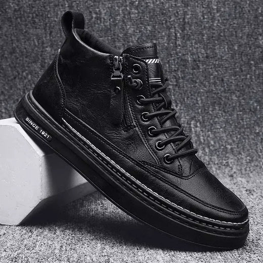 Bota de tornozelo de couro alta masculina, tênis masculino, algodão, negócio, casual, ao ar livre, moda, inverno