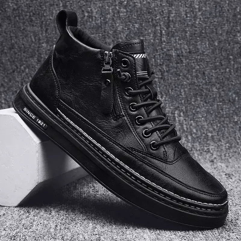 Bota de tornozelo de couro alta masculina, tênis masculino, algodão, negócio, casual, ao ar livre, moda, inverno