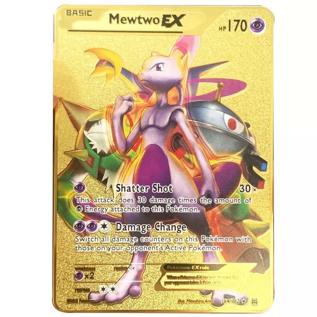 Pokemon English Metal Card Anime Pikachu Charizard Mewtwo Arceus Frog Flower Vmax GX Letters Game Collection Card Kids Toy Gifts