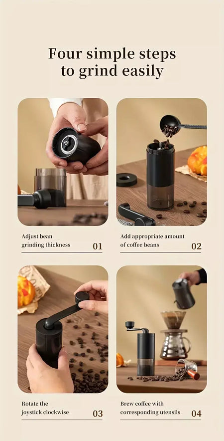 Moedor de café manual portátil, máquina manivela, moedor de feijão ajustável, viagem ao ar livre em casa, pequeno
