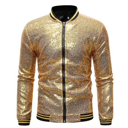 Brilhante Sequins Sparkle Bomber Jacket Homens 2023 Mais Novo Ouro Glitter Listrado Zipper Mens Jaquetas E Casacos Festa Dance Show Roupas
