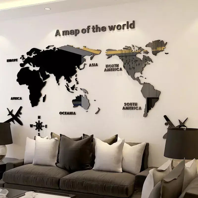 Estilo nórdico 3d mapa do mundo adesivo de parede acrílico cor sólida quarto parede com sala estar sala de aula adesivos decoração do escritório