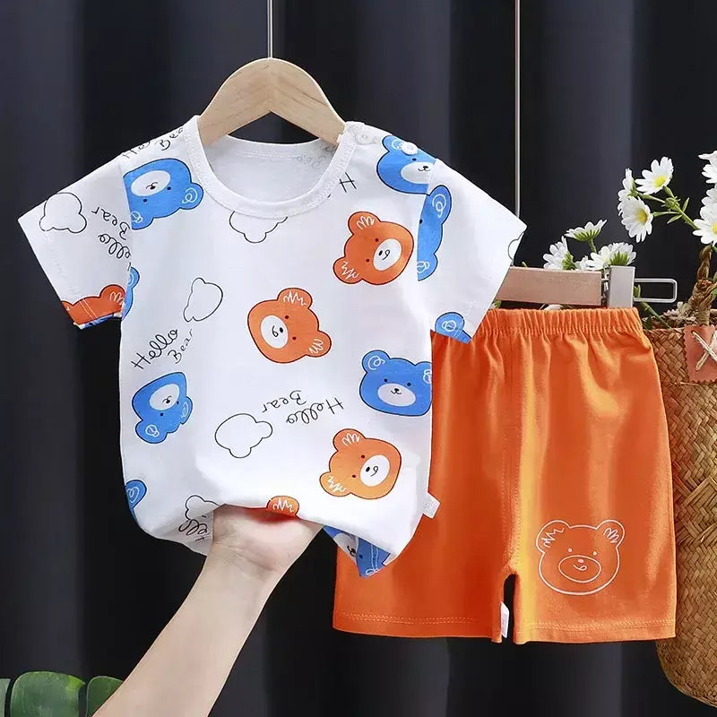 Crianças conjunto de roupas do bebê menino/menina camiseta + shorts roupas verão algodão dos desenhos animados casual meninos agasalho crianças conjunto roupas do bebê