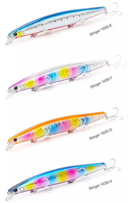 TSURIKNOYA-STINGER 163S-Ultra Long Casting Saltwater Sinking Minnow, Iscas de Pesca, Iscas Artificiais Duras para Robalo, 163mm, 34.2g