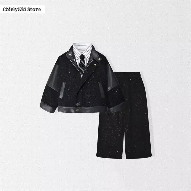 Crianças moda brilhante zíperes jaqueta de couro da motocicleta meninos casaco do plutônio meninas outerwear criança primavera outono roupas trajes festa