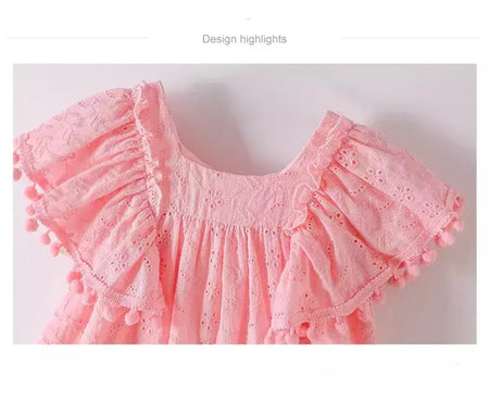 Vestido de manga pequena para criança, saia de bebê, fantasia de menina, algodão puro, borla, grande arco, festa de aniversário, 0-4 anos