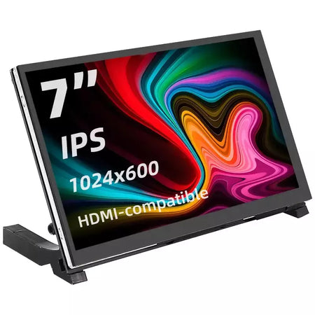7 Polegada display portátil ips lcd tela de toque capacitivo 1024x600 monitor alto-falantes opcionais para raspberry pi 5 4b 3b + computador portátil